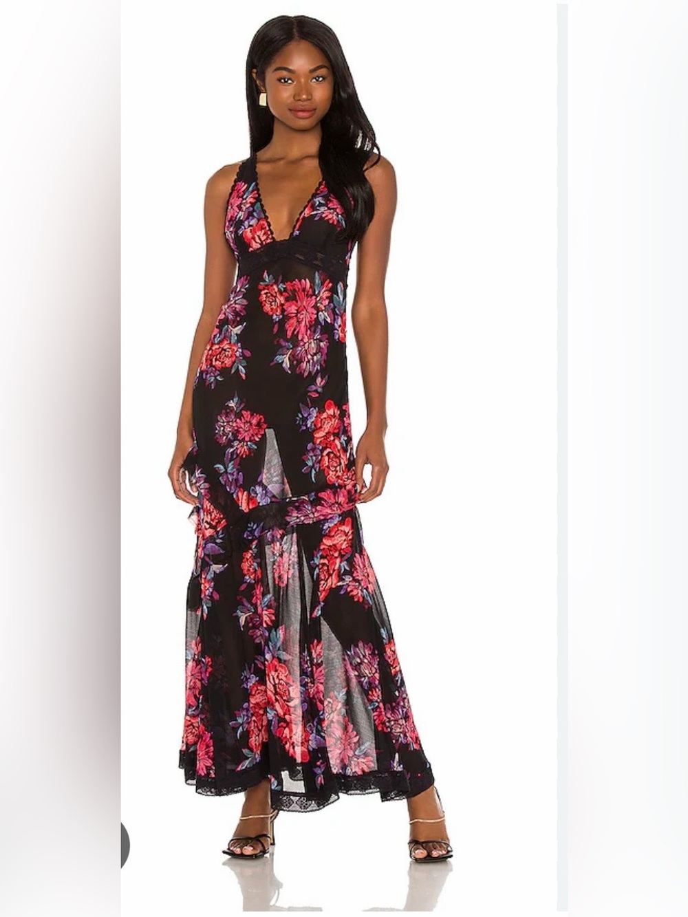 Free People Stay Awhile Sleeveless Maxi Dress in Black Combo
